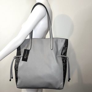 INC International Concept Animal Print Grey Black Oversize Leather Tote Handbag